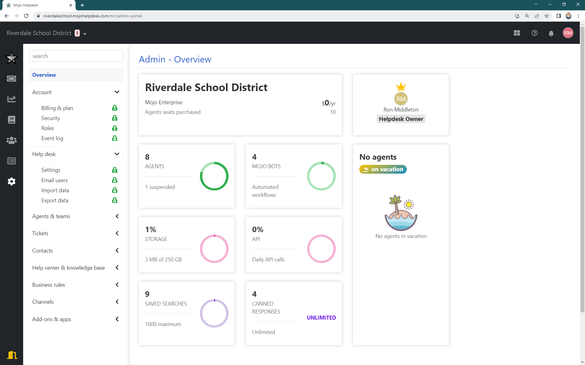 screenshot of Mojo Helpdesk